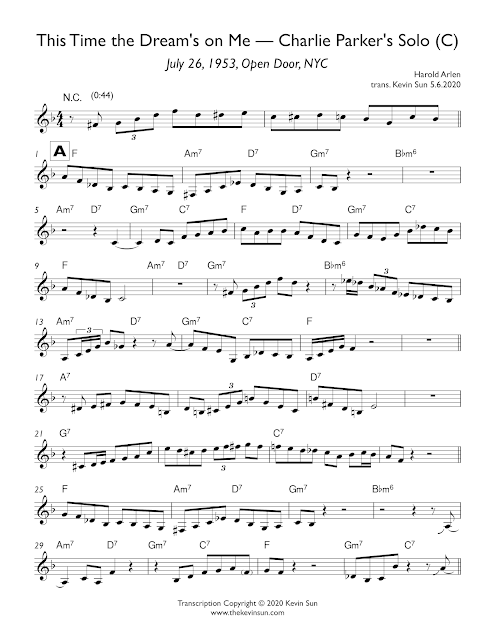 "This Time the Dream's On Me" – Charlie Parker Solo Transcription (C) 1953 Open Door Page 1