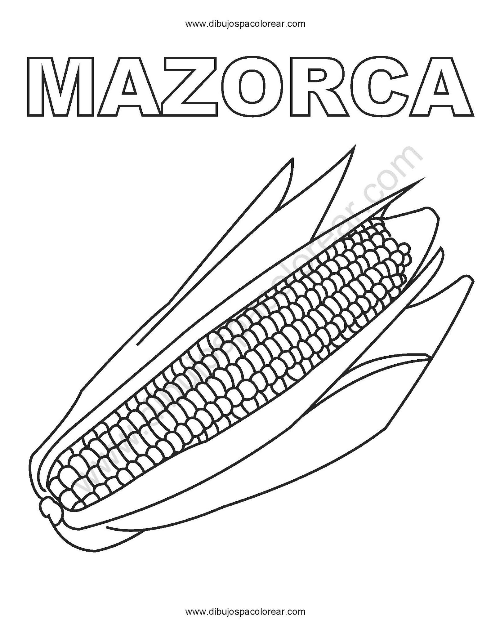 Dibujo para colorear Elote, mazorca, maíz, choclo, corn