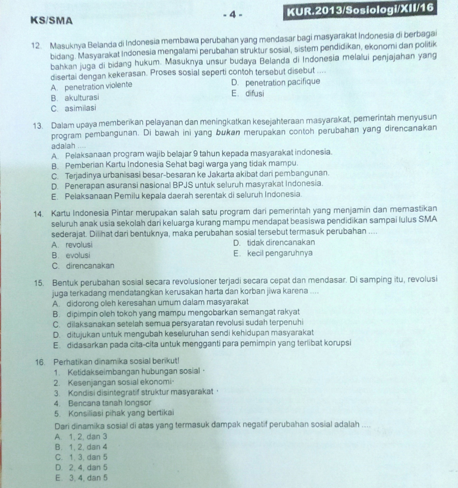 Latihan Soal Perubahan Sosial Kelas XII IPS 3 dan 4