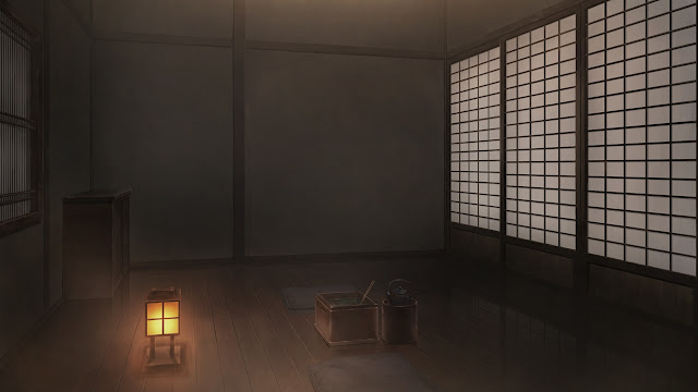 Anime Landscape: Anime Dark Room with a Warm Lamp on Background