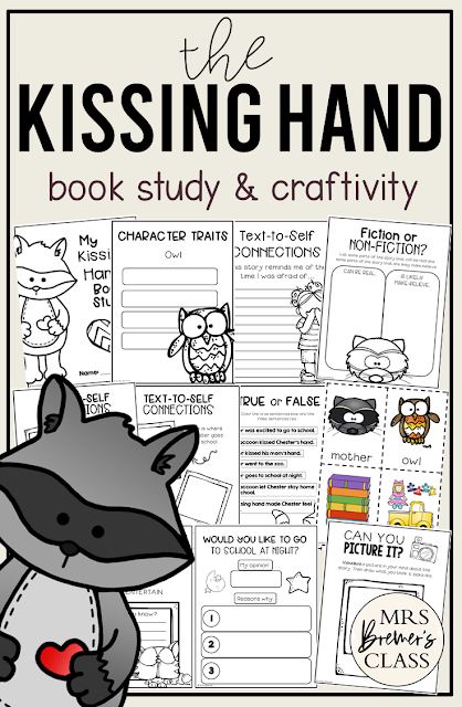 The Kissing Hand book study activities unit with Common Core aligned literacy companion activities and a craftivity for Kindergarten and First Grade