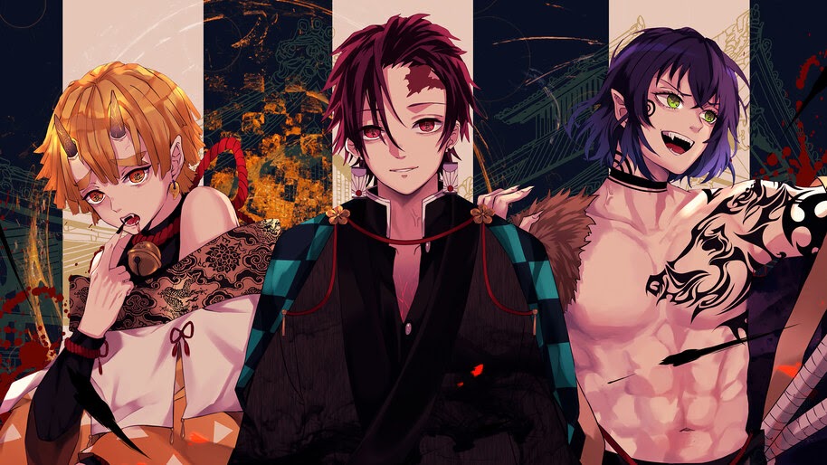 #8.2062, Demon Slayer, Tanjiro, Zenitsu, Inosuke, 4K Wallpaper