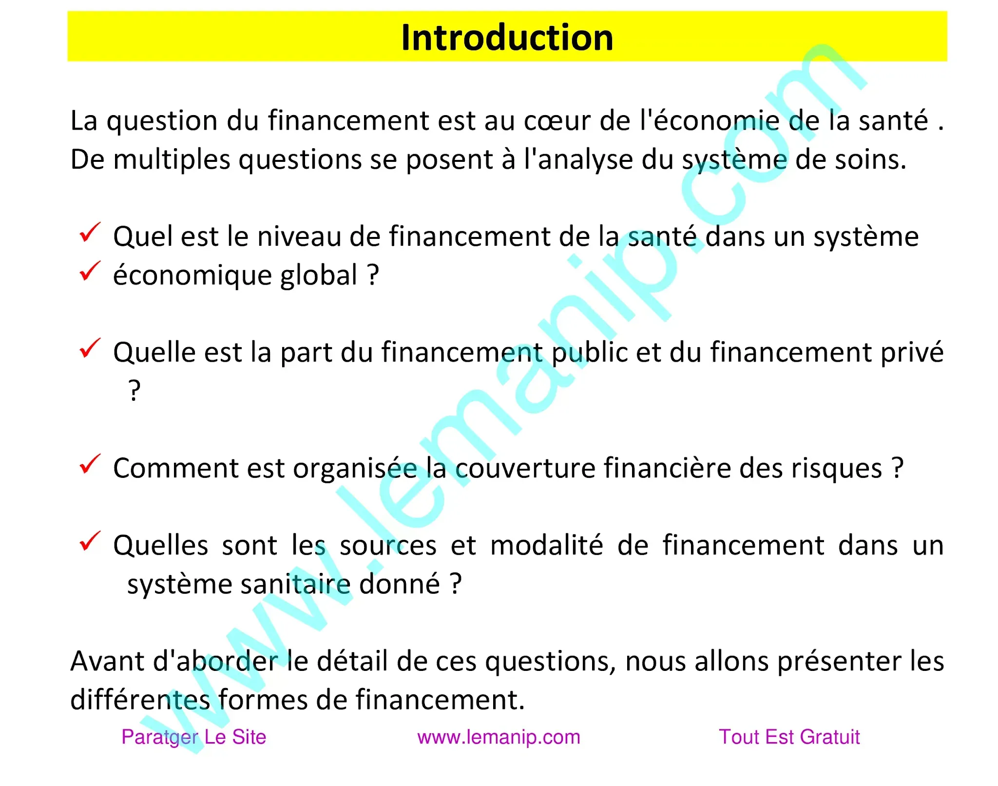 Introduction à la Financement de la santé