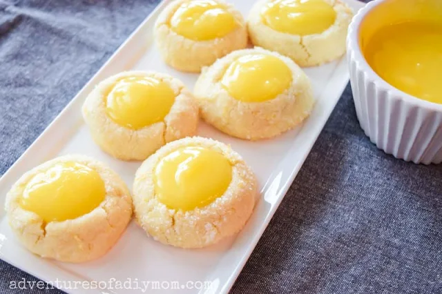 lemon thumbprint cookies on a tray