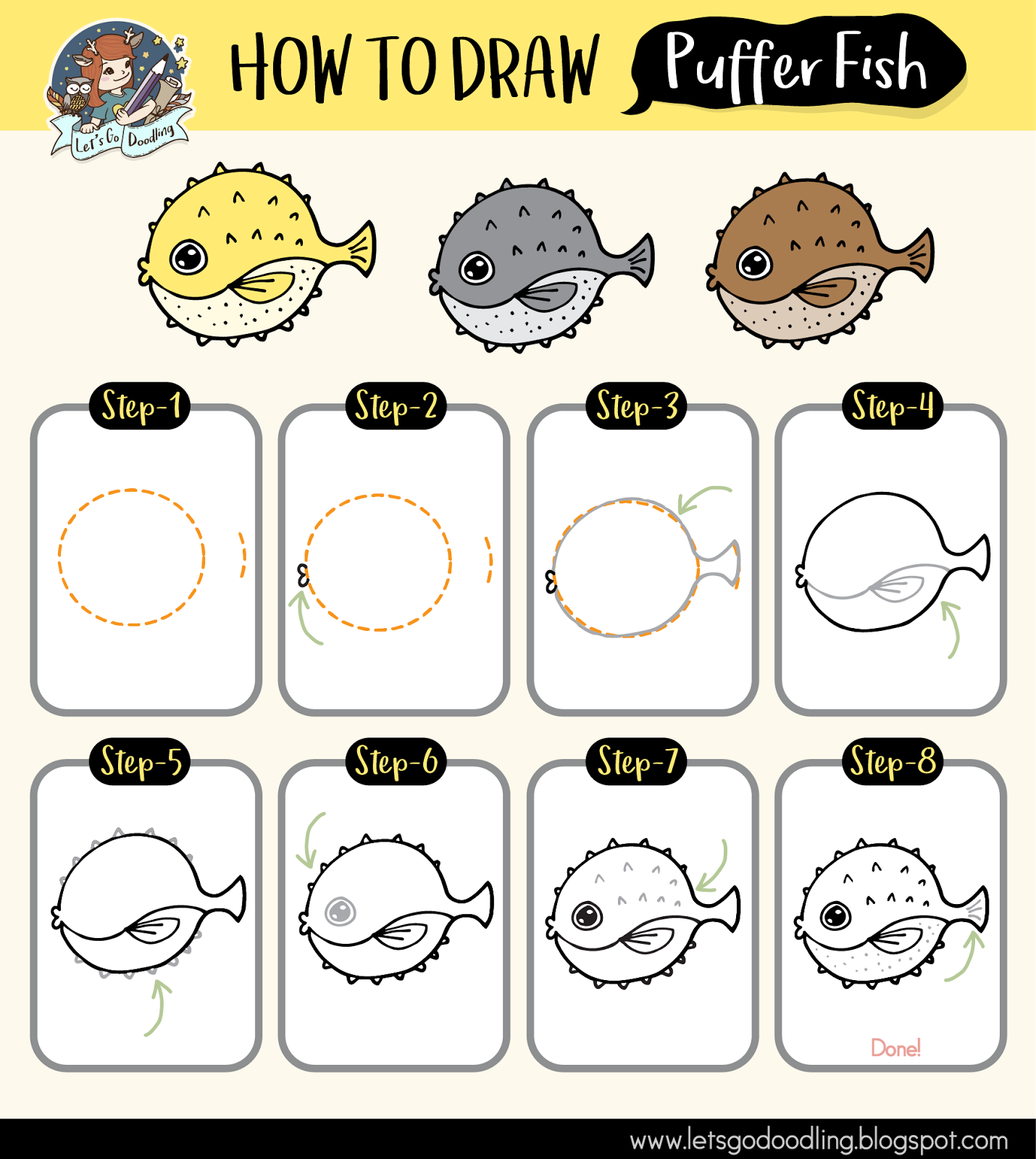 Step by step to draw a Cute Fish. Drawing tutorial a Cute Fish