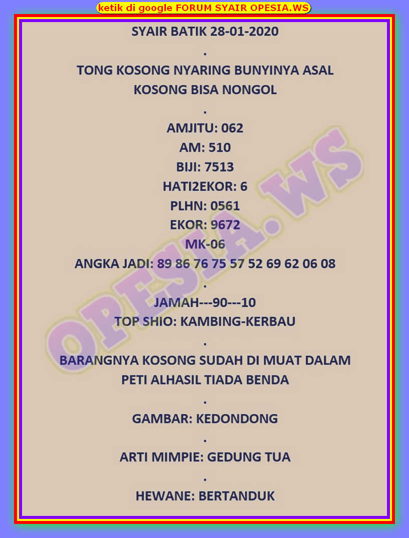 1 New Message Kode Syair Hongkong 28 Januari 2020 Forum Syair Togel Hongkong Singapura Sydney