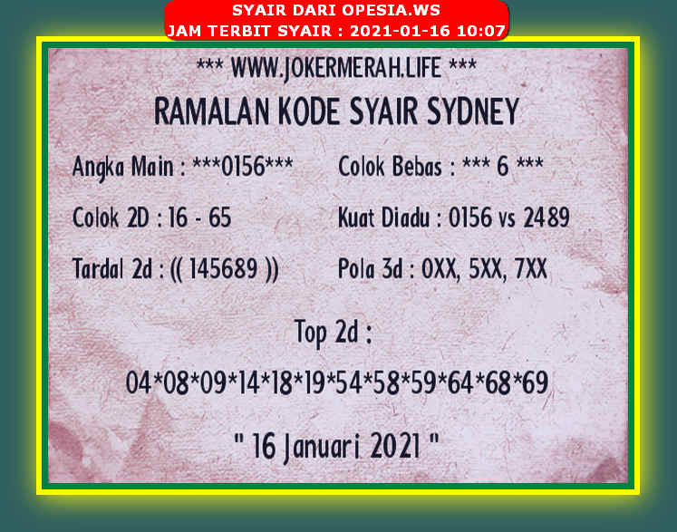 1 New Message Kode Syair Sydney 16 Januari 2021 Forum Syair Togel Hongkong Singapura Sydney