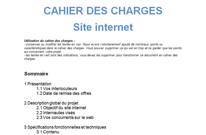 Exemple de cahier de charge site  Cours génie civil  Outils, livres