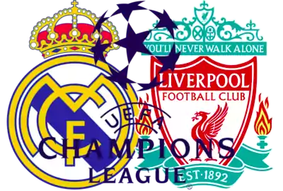Real Madrid vs Liverpool UCL Champions League 6-4-21 escudos de Real Madrid y Liverpool Champions League