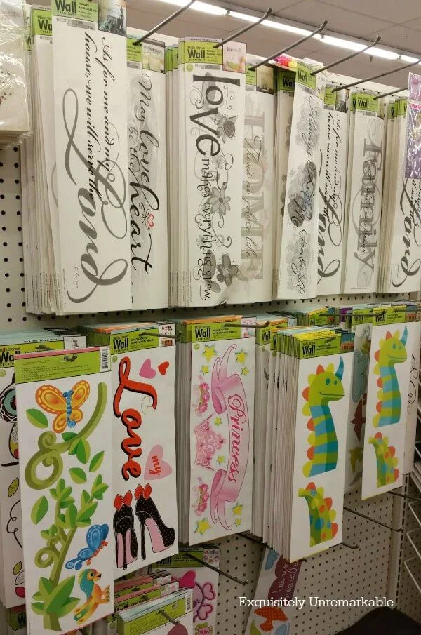 Dollar Store Wall Decals in the store on the wall