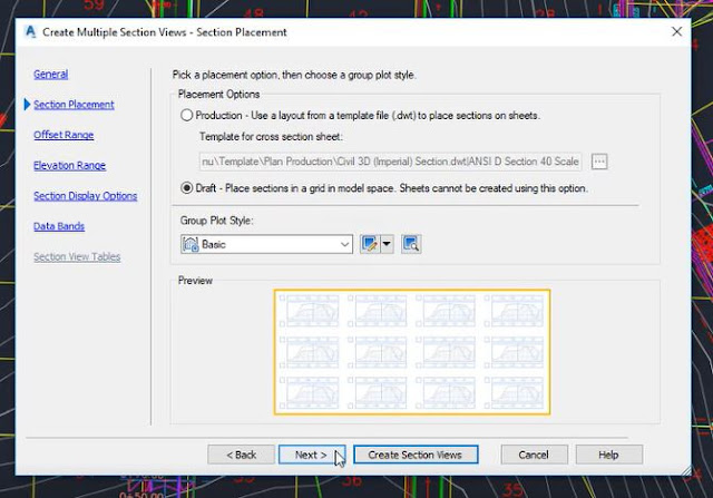 Create multiple section views in Autodesk Civil 3D