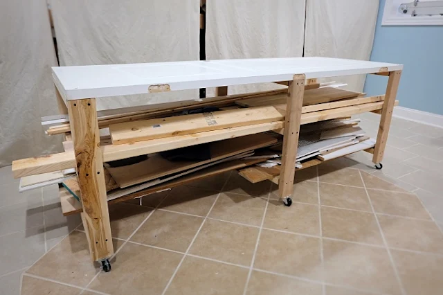 rolling wood storage cart made with a door