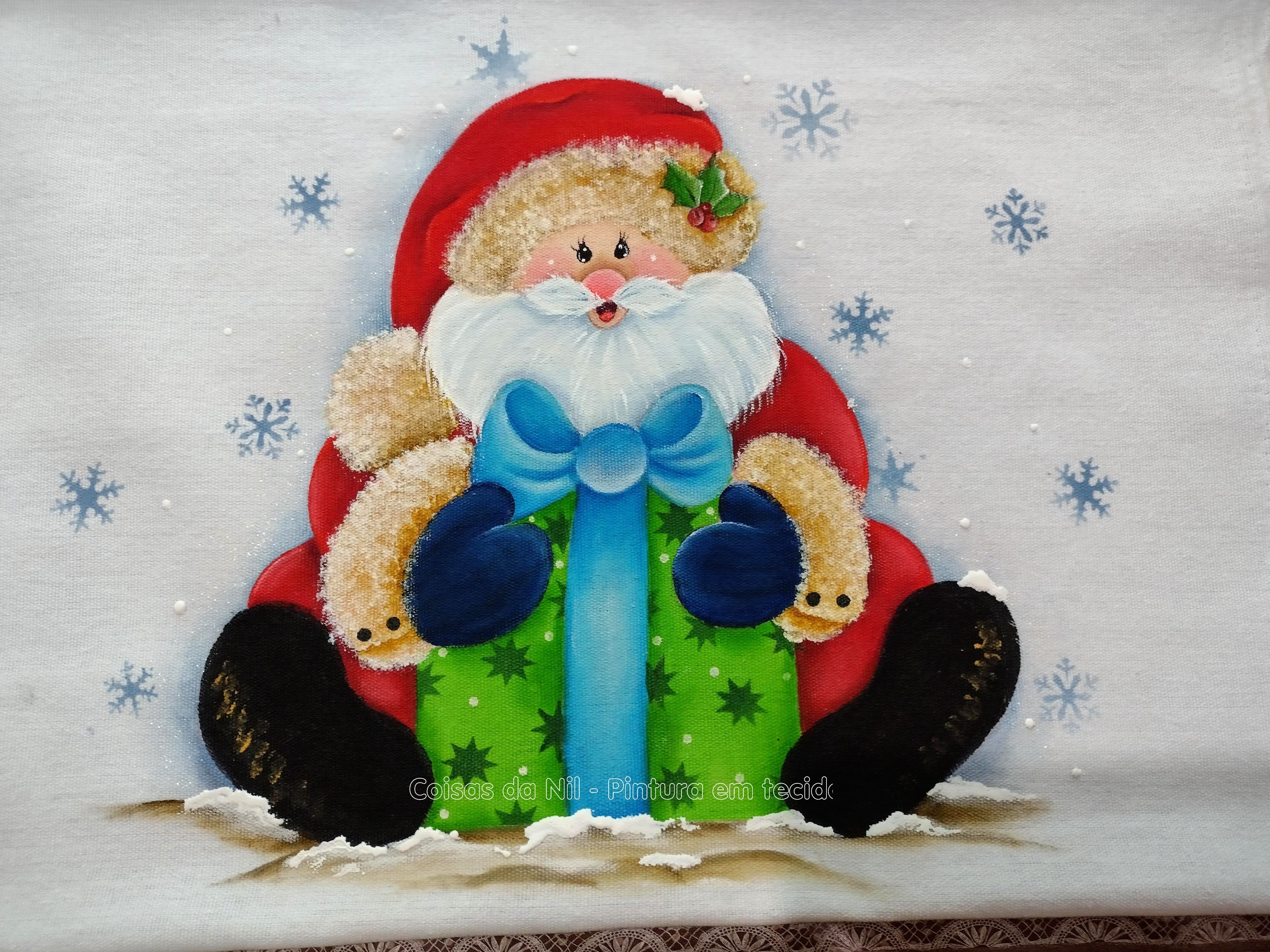 Coisas da Nil - Pintura em tecido: Papai Noel com presentão.