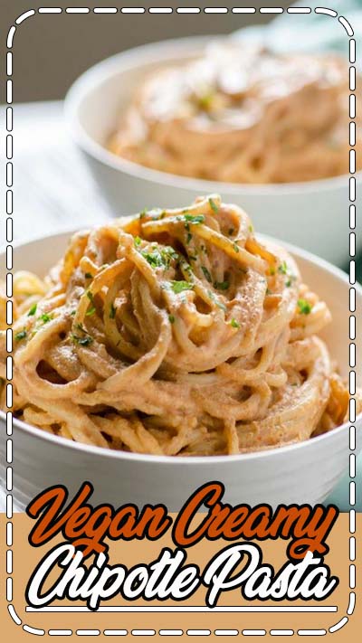 This vegan creamy chipotle pasta is so easy to make. The smokiness of the chipotle and the acidity of the lemon juice make it irresistible. A vegan Mexican recipe.