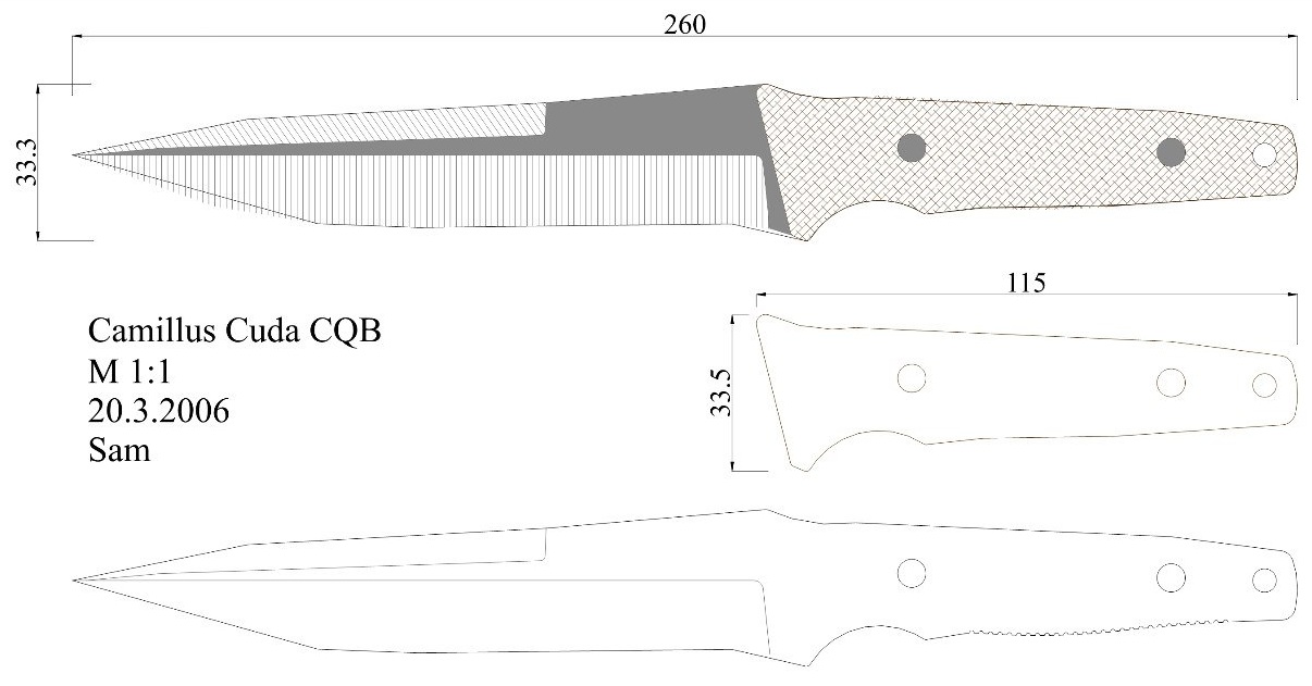 Американский нож танто чертеж