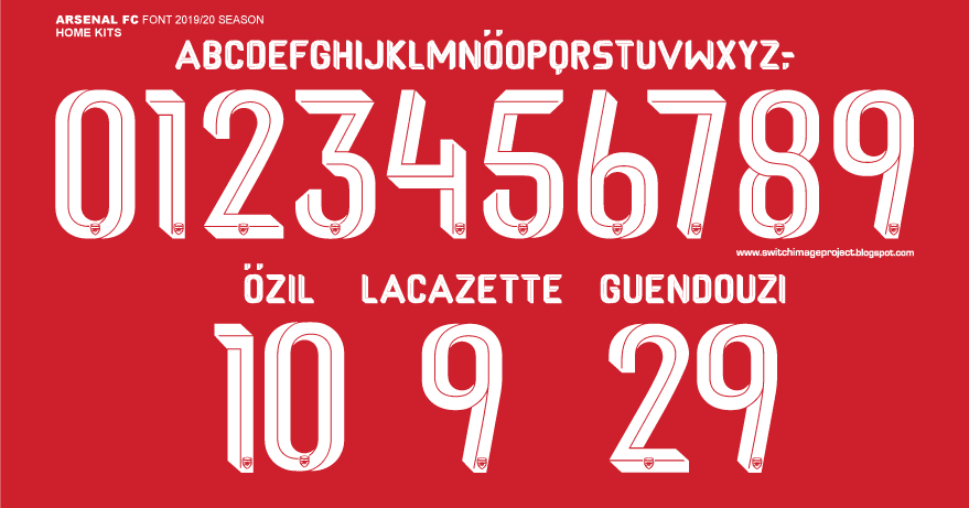 arsenal jersey font 2020