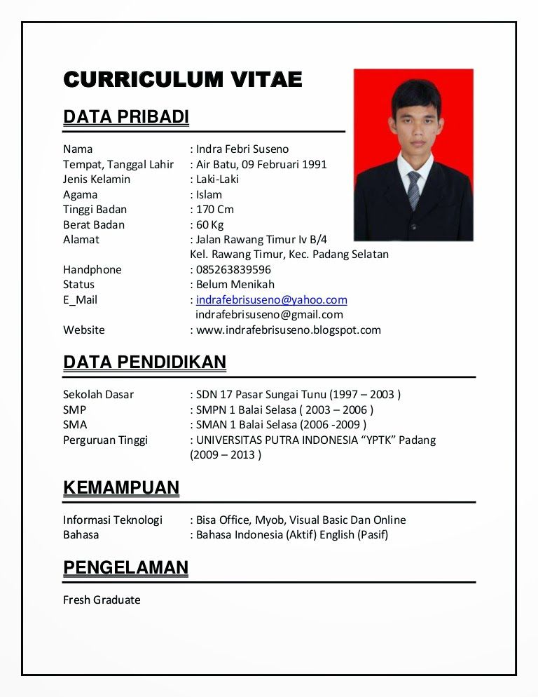 Contoh Curriculum Vitae yang Baik dan Benar » Terbaru 2016