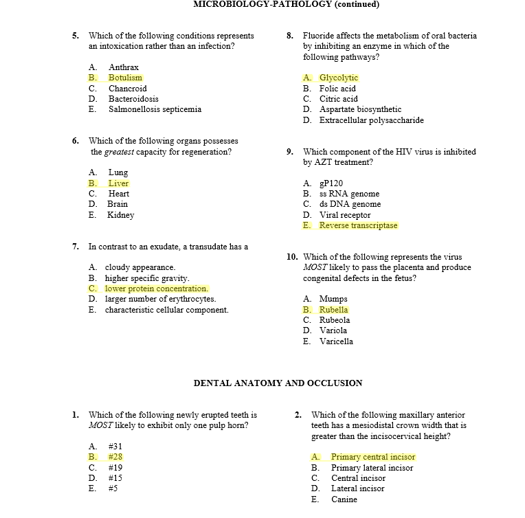 Dental Programs Sample Questions NBDE