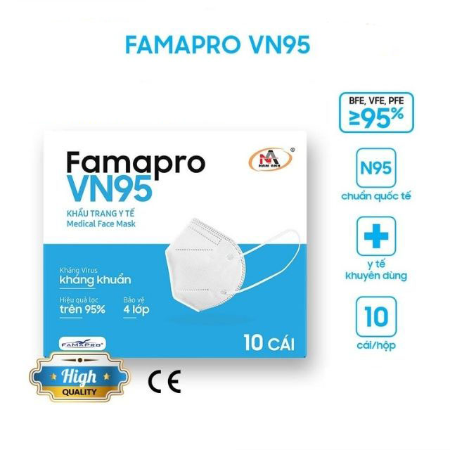 [HỘP-10 CÁI-MÀU TRẮNG] Khẩu trang y tế kháng khuẩn 4 lớp Famapro VN95