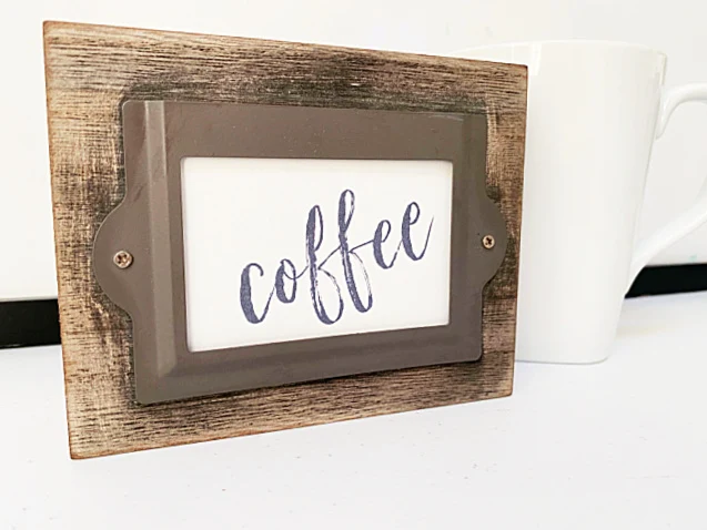 coffee sign with metal label bracket