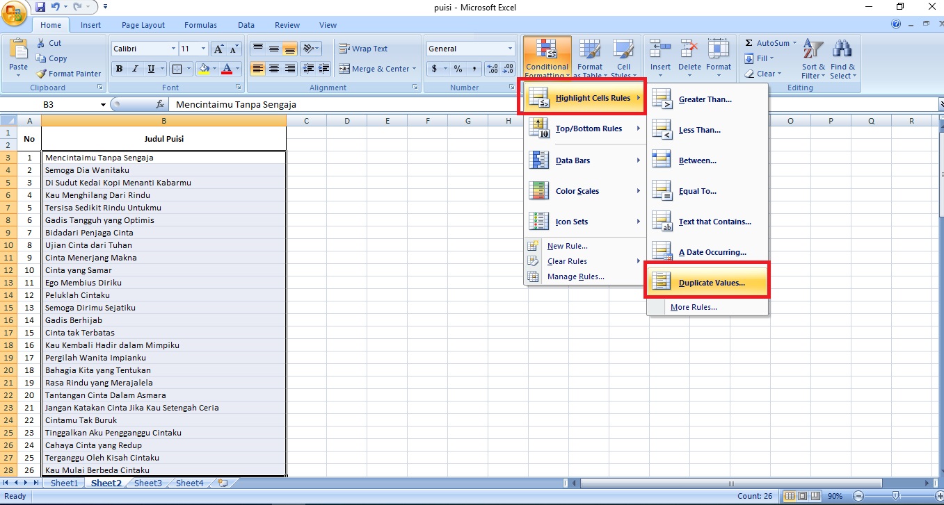 Cara Mengetahui Tulisan Duplikat (Double) di Microsoft Excel serta