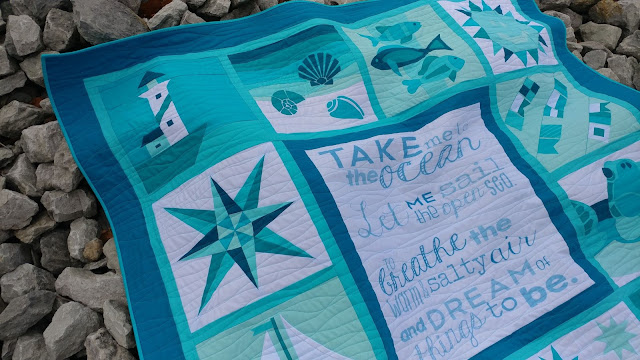 Ocean themed sampler quilt from QAL By the Sea quilt along