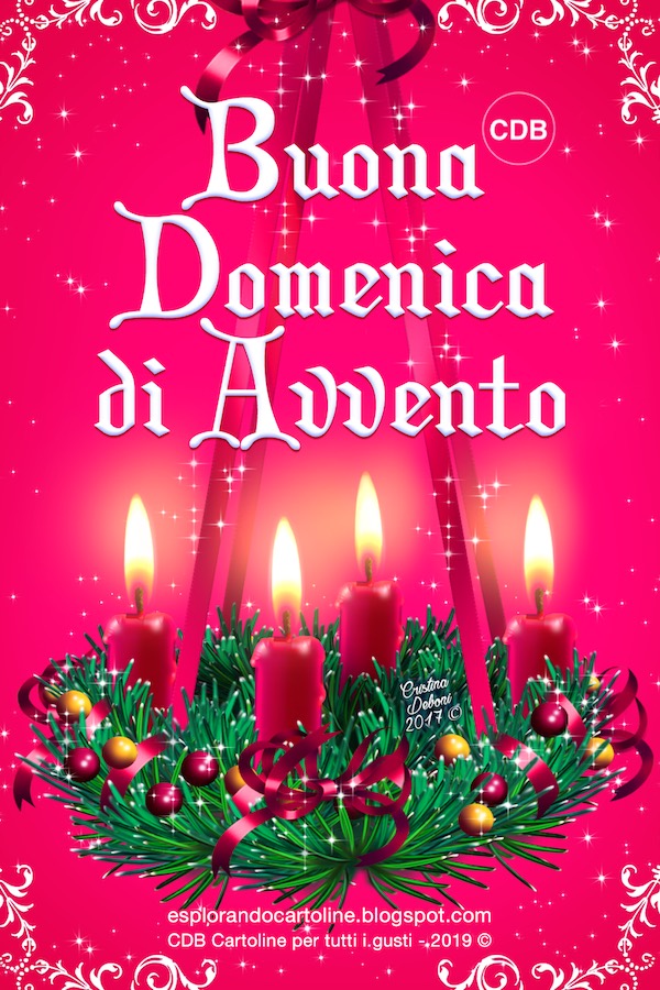 Cdb Cartoline Per Tutti I Gusti Cartolina Buona Domenica Di Avvento Con Immagine Di Corona Di Avvento E Candele Rosse Su Sfondo Magenta Da Scaricare Gratis