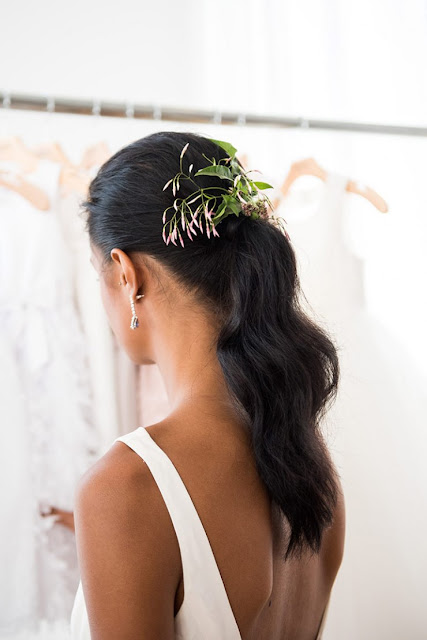 wedding hair down with flowers