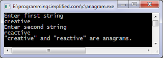 String Anagram Program in C برنامج String Anagram في C