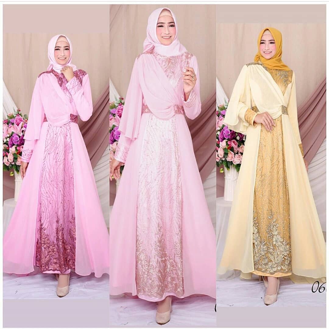 Model Gamis Brokat Kombinasi Polos Terbaru 2021 Model