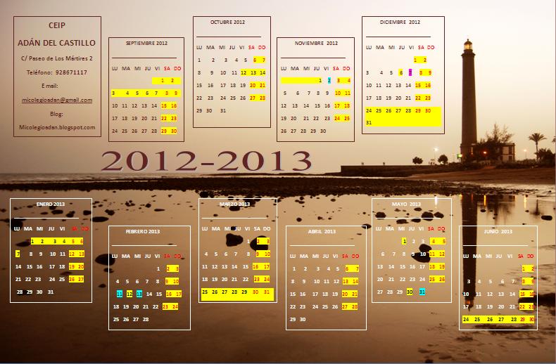 C.E.I.P. ADÁN DEL CASTILLO: CALENDARIO ESCOLAR 2012-2013