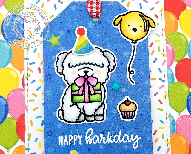 Sunny Studio Stamps: Party Pups Fluffy Clouds Fall Kiddos Build-A-Tag Rainbow Colored Cards by Anja Bytyqi and Vanessa Menhorn