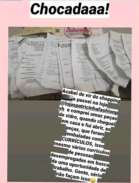 Em Porto Velho, loja embalava produtos com currículos de candidatos e revolta internautas