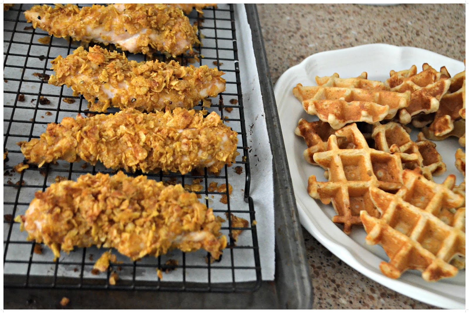 Easy Cornflake Chicken and Mini Waffles