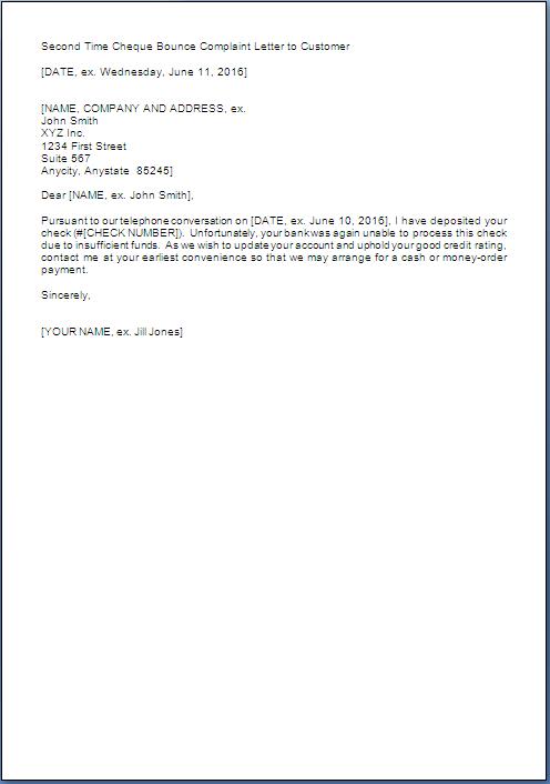 Second Time Cheque Return Letter Format