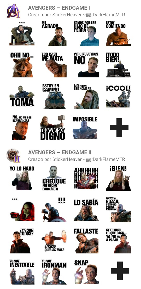 AVENGERS — ENDGAME Stickers WhatsApp — Parte I & II