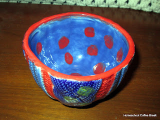 Painted Pottery on the Virtual Refrigerator, an art link-up hosted by Homeschool Coffee Break @ kympossibleblog.blogspot.com