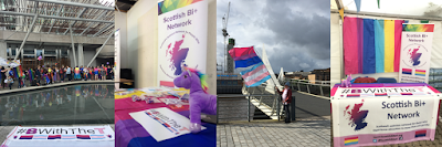 Montage of photographs of Scottish Bi Plus Network at pride and other events