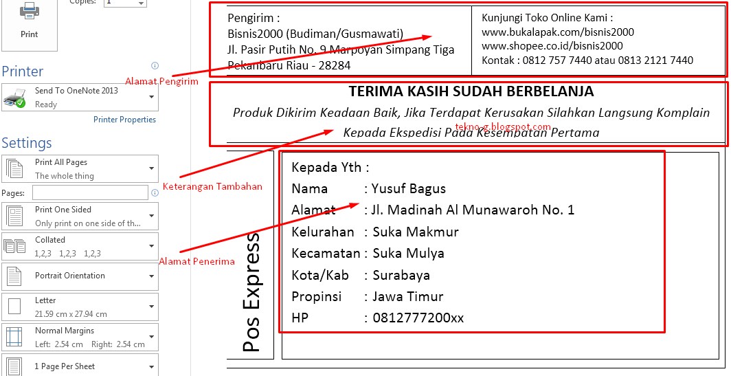 Download Contoh Label Alamat Paket Online Tanpa Mail Merge