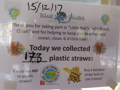 Photo of an awareness how many plastic straws were collected on the island that day