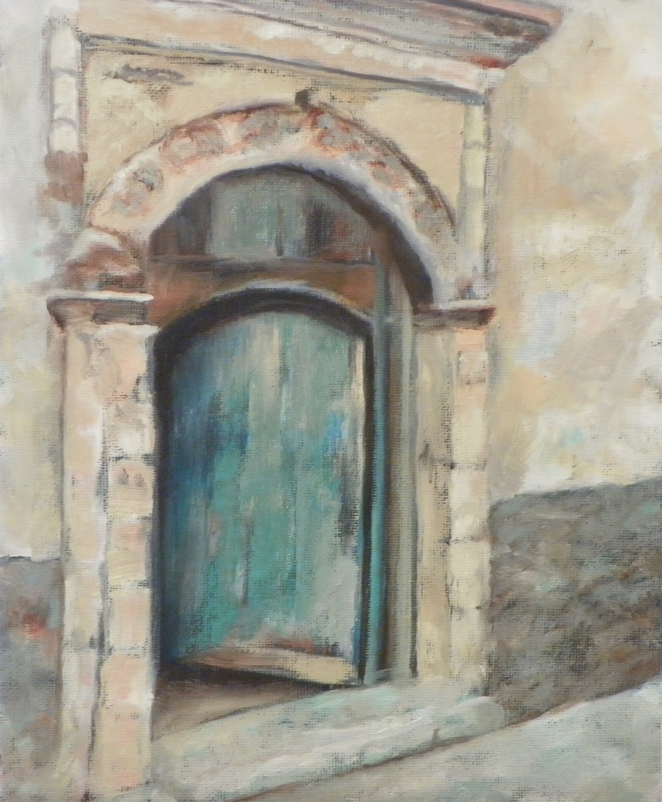 Mary Opat Art: "Blue Door" Contemporary Oil Painting by Arizona Artist