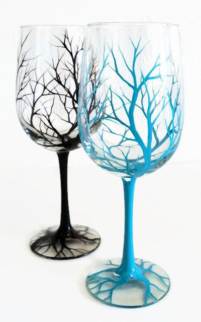 Black & Blue Trees hand-painted wine glasses DIY