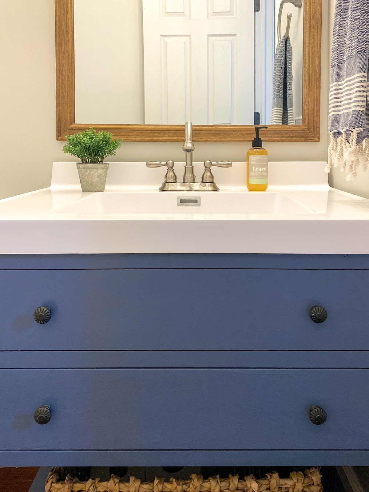 Blue Vanity Powder Room Makeover Delightfully Noted