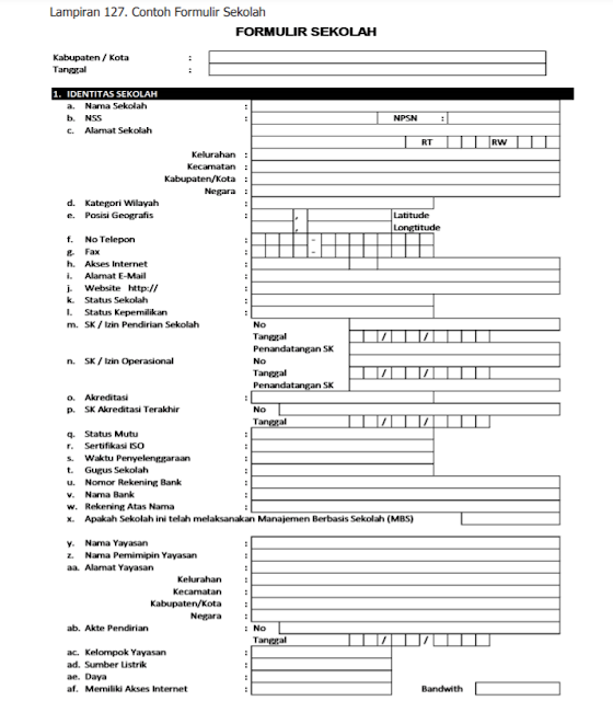 Contoh Formulir Sekolah SD/SMP/SMA/SMK dan Sederajat