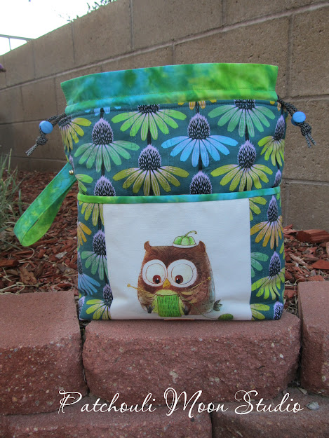 Patchouli Moon Studio~ Large Drawstring Project Knitting Bag in Echinacea Fabric