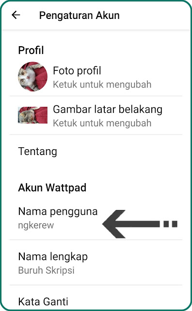 klik nama pengguna wattpad