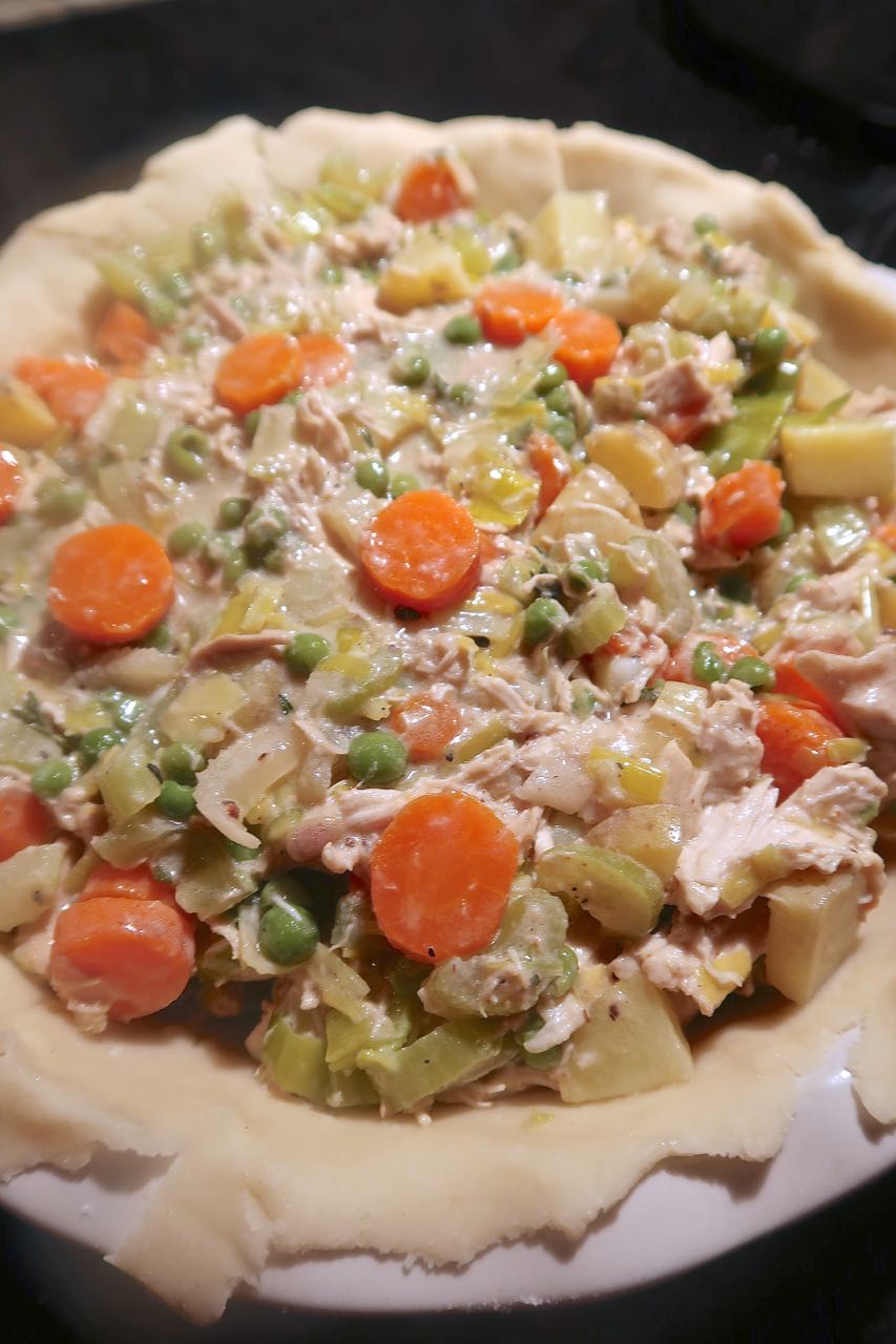 Scrumpdillyicious Creamy Chicken Pot Pie with Leek, Carrot & Peas