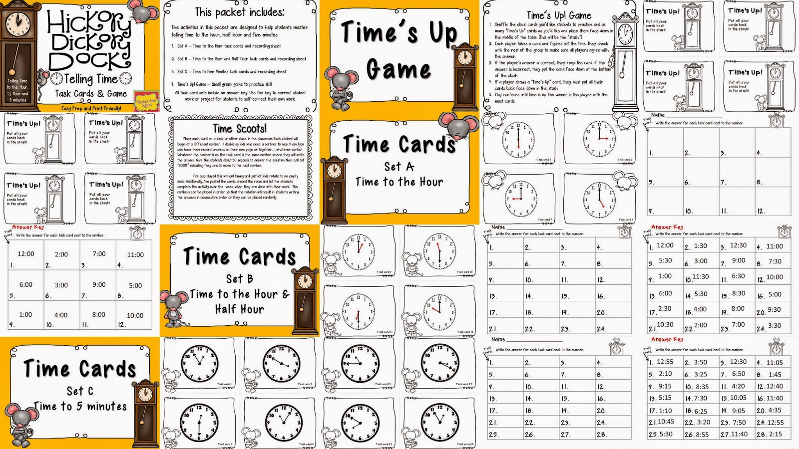 https://www.teacherspayteachers.com/Product/Hickory-Dickory-Dock-Telling-Time-Activities-and-Game-1752728