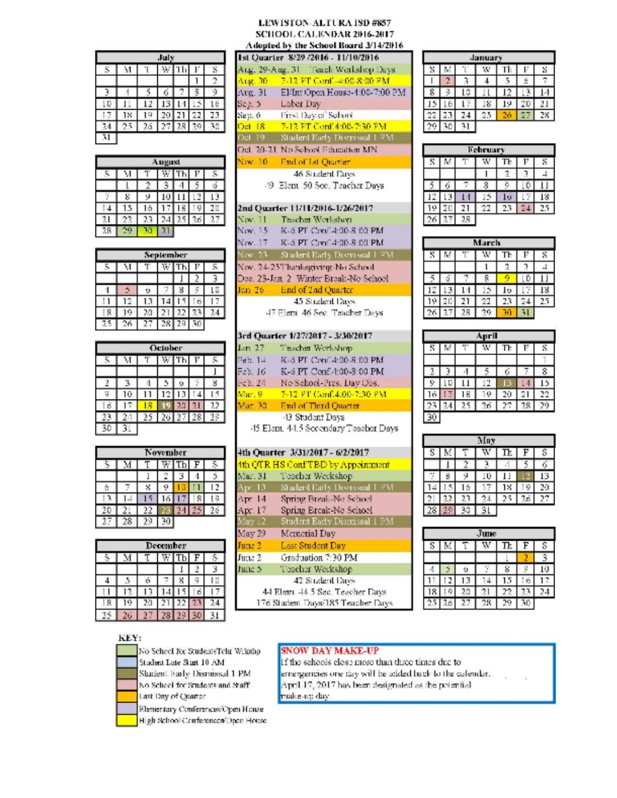 Lenape District Calendar