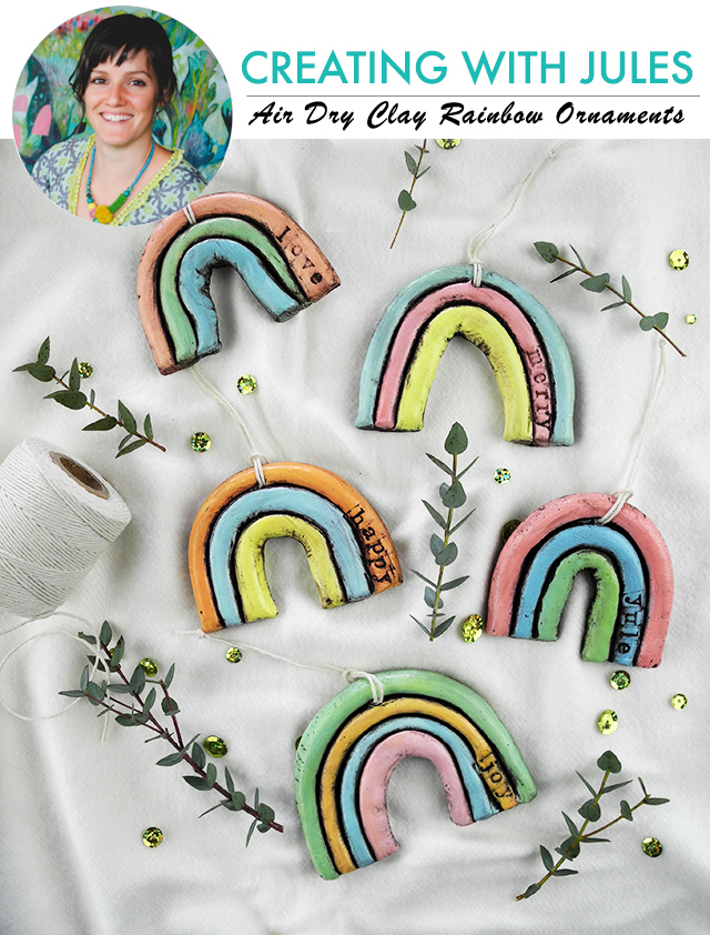 creating with jules- air dry clay rainbow ornaments